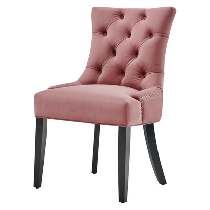 Regent Tufted Performance Velvet Dining Side Chairs - Set of 2, Velvet, Wood, Pink, 18416