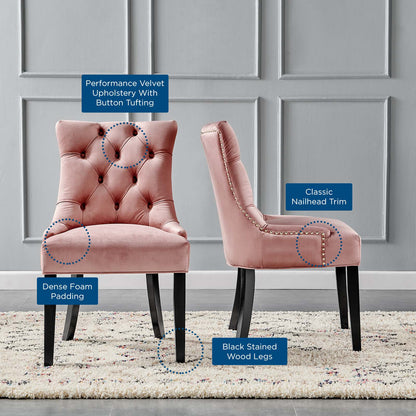 Regent Tufted Performance Velvet Dining Side Chairs - Set of 2, Velvet, Wood, Pink, 18416