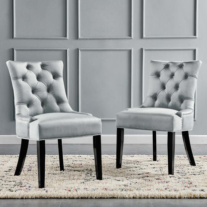 Regent Tufted Performance Velvet Dining Side Chairs - Set of 2, Velvet, Wood, Light Grey Gray, 18417