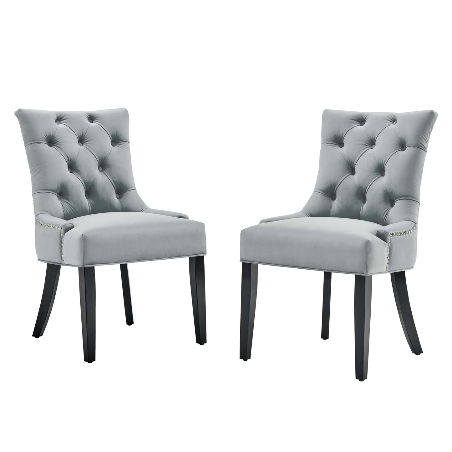 Regent Tufted Performance Velvet Dining Side Chairs - Set of 2, Velvet, Wood, Light Grey Gray, 18417