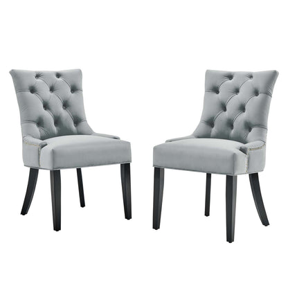 Regent Tufted Performance Velvet Dining Side Chairs - Set of 2, Velvet, Wood, Light Grey Gray, 18417