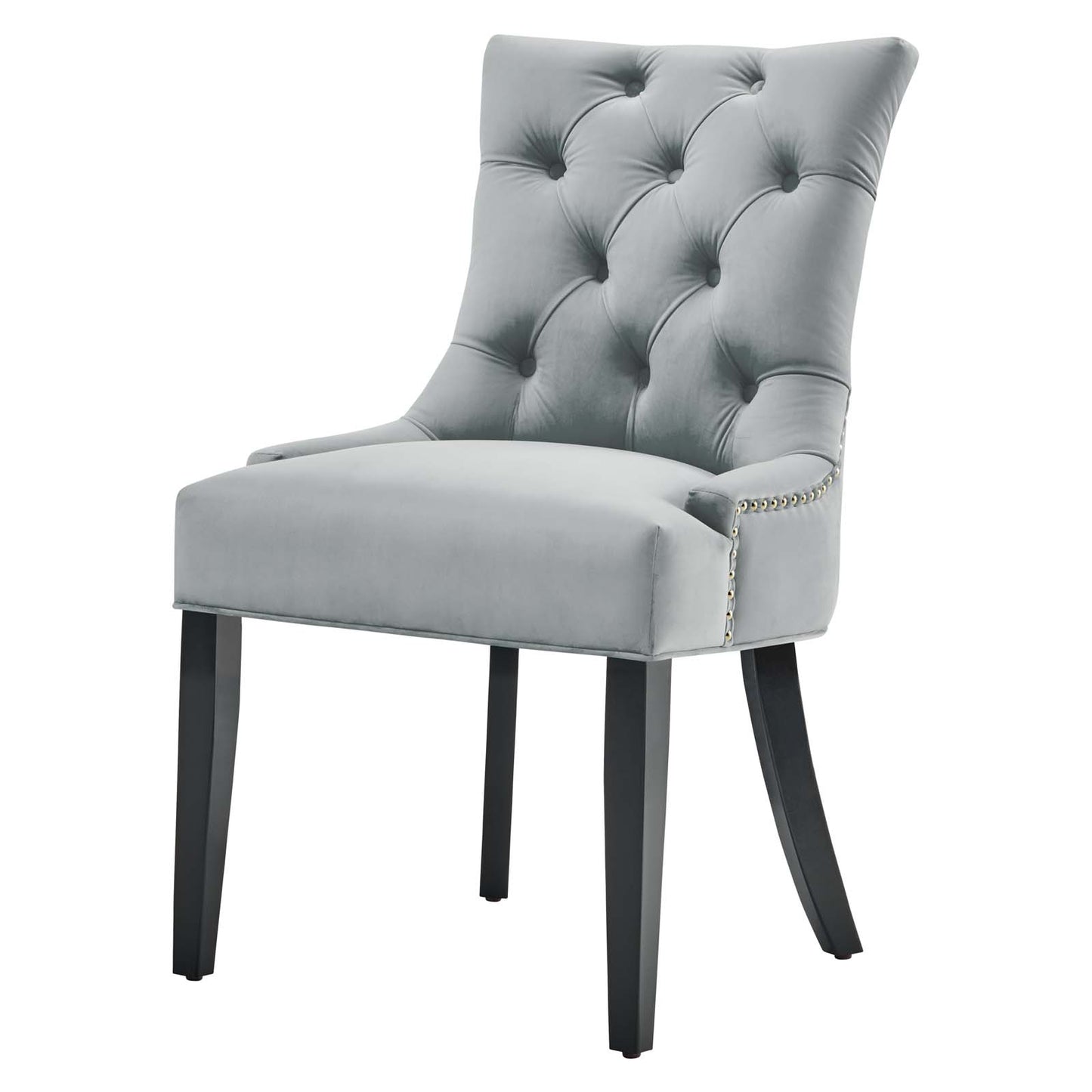 Regent Tufted Performance Velvet Dining Side Chairs - Set of 2, Velvet, Wood, Light Grey Gray, 18417