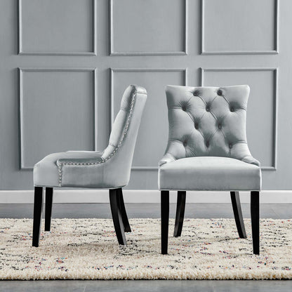 Regent Tufted Performance Velvet Dining Side Chairs - Set of 2, Velvet, Wood, Light Grey Gray, 18417