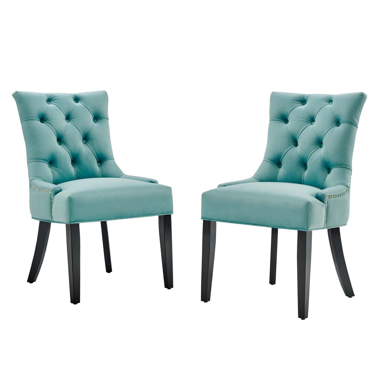 Regent Tufted Performance Velvet Dining Side Chairs - Set of 2, Velvet, Wood, Blue, 18418