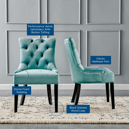 Regent Tufted Performance Velvet Dining Side Chairs - Set of 2, Velvet, Wood, Blue, 18418
