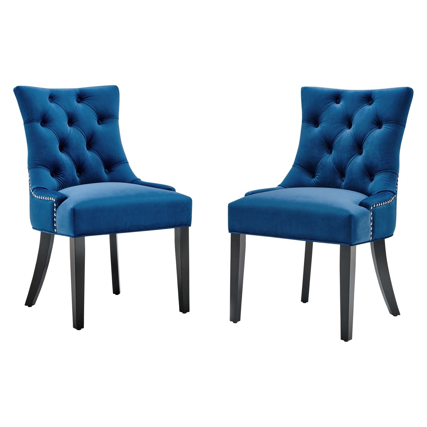 Regent Tufted Performance Velvet Dining Side Chairs - Set of 2, Velvet, Wood, Blue Navy, 18419