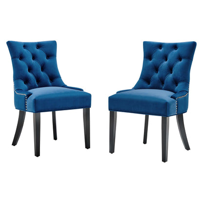 Regent Tufted Performance Velvet Dining Side Chairs - Set of 2, Velvet, Wood, Blue Navy, 18419