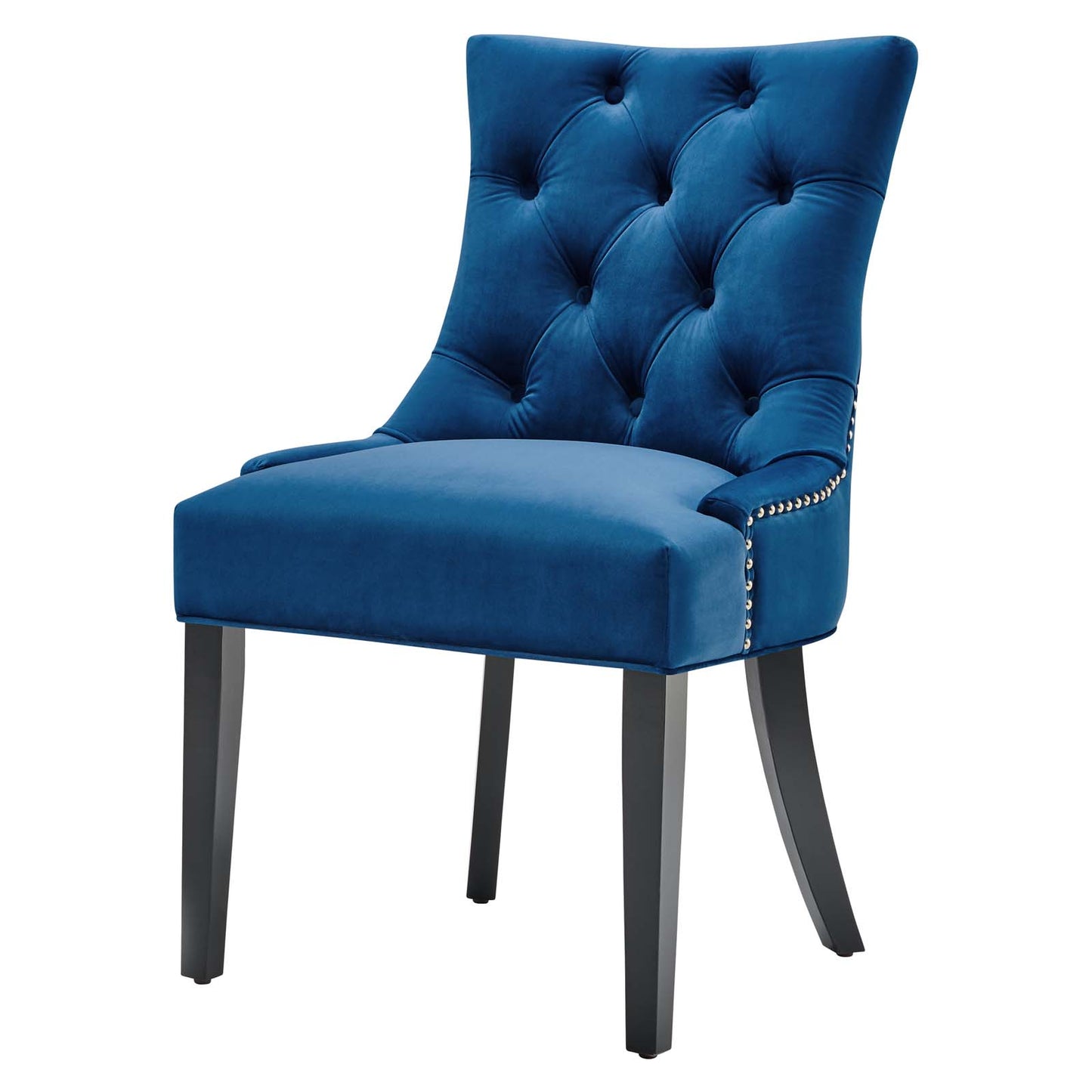 Regent Tufted Performance Velvet Dining Side Chairs - Set of 2, Velvet, Wood, Blue Navy, 18419