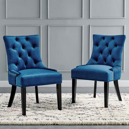 Regent Tufted Performance Velvet Dining Side Chairs - Set of 2, Velvet, Wood, Blue Navy, 18419