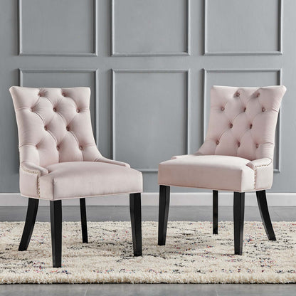 Regent Tufted Performance Velvet Dining Side Chairs - Set of 2, Velvet, Wood, Pink, 18420