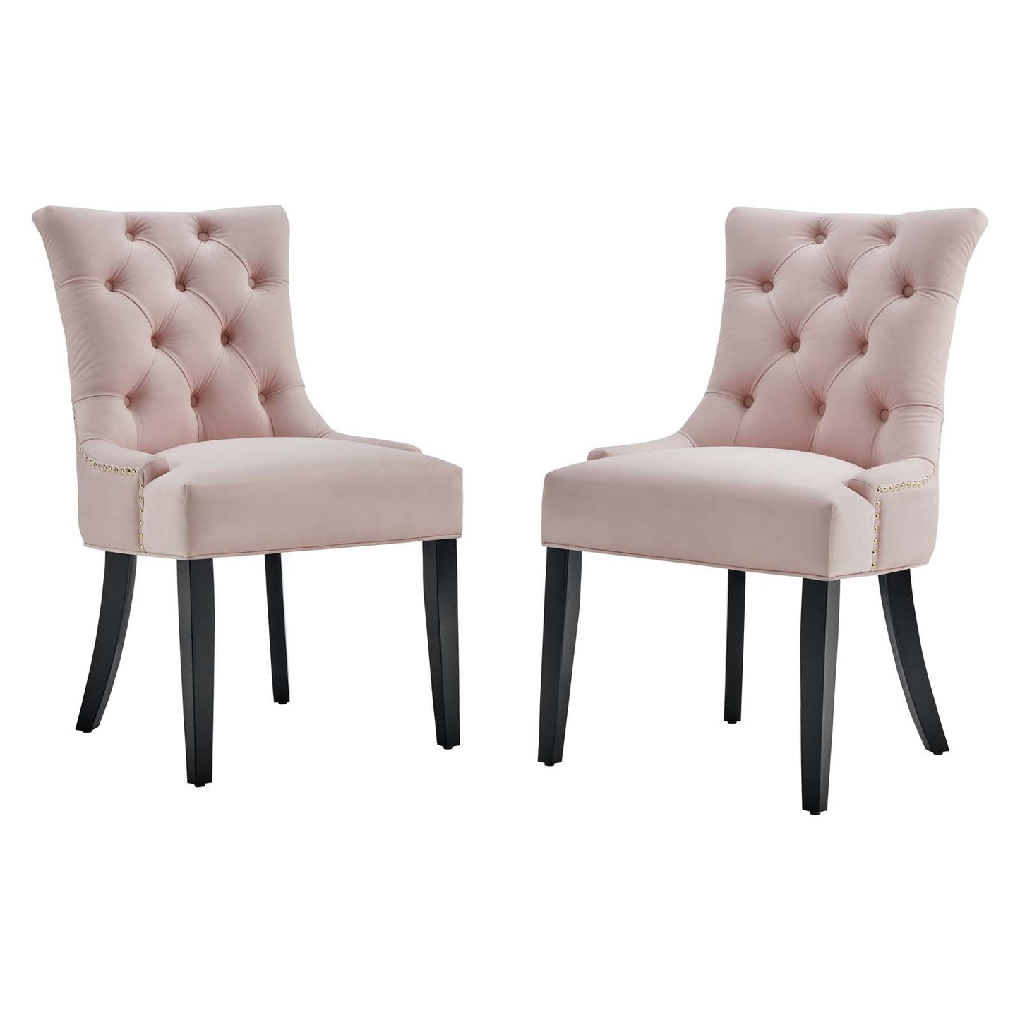 Regent Tufted Performance Velvet Dining Side Chairs - Set of 2, Velvet, Wood, Pink, 18420
