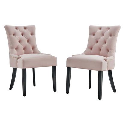 Regent Tufted Performance Velvet Dining Side Chairs - Set of 2, Velvet, Wood, Pink, 18420