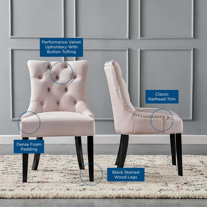 Regent Tufted Performance Velvet Dining Side Chairs - Set of 2, Velvet, Wood, Pink, 18420