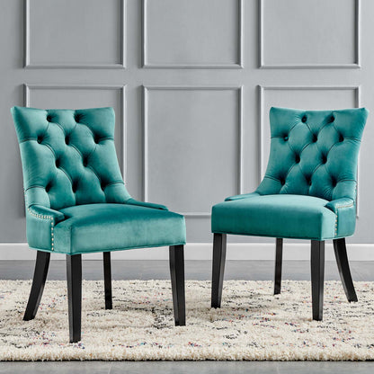 Regent Tufted Performance Velvet Dining Side Chairs - Set of 2, Velvet, Wood, Teal Blue, 18421