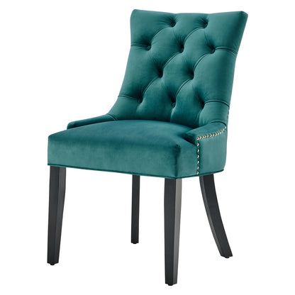 Regent Tufted Performance Velvet Dining Side Chairs - Set of 2, Velvet, Wood, Teal Blue, 18421