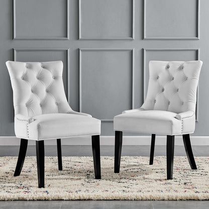 Regent Tufted Performance Velvet Dining Side Chairs - Set of 2, Velvet, Wood, White, 18422