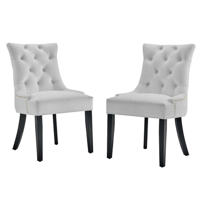 Regent Tufted Performance Velvet Dining Side Chairs - Set of 2, Velvet, Wood, White, 18422