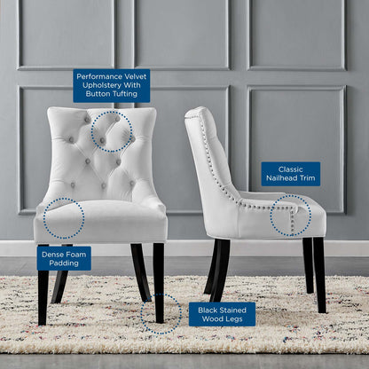 Regent Tufted Performance Velvet Dining Side Chairs - Set of 2, Velvet, Wood, White, 18422