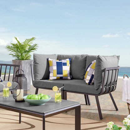 Riverside 2 Piece Outdoor Patio Aluminum Sectional Sofa Set, Aluminum, Metal, Steel, Grey Gray, 18423