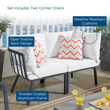 Riverside 2 Piece Outdoor Patio Aluminum Sectional Sofa Set, Aluminum, Metal, Steel, Grey Gray White, 18424