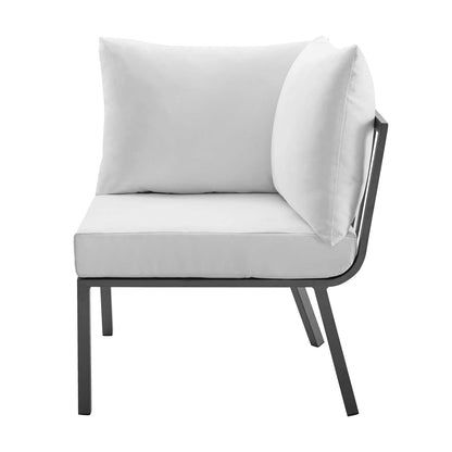 Riverside 2 Piece Outdoor Patio Aluminum Sectional Sofa Set, Aluminum, Metal, Steel, Grey Gray White, 18424