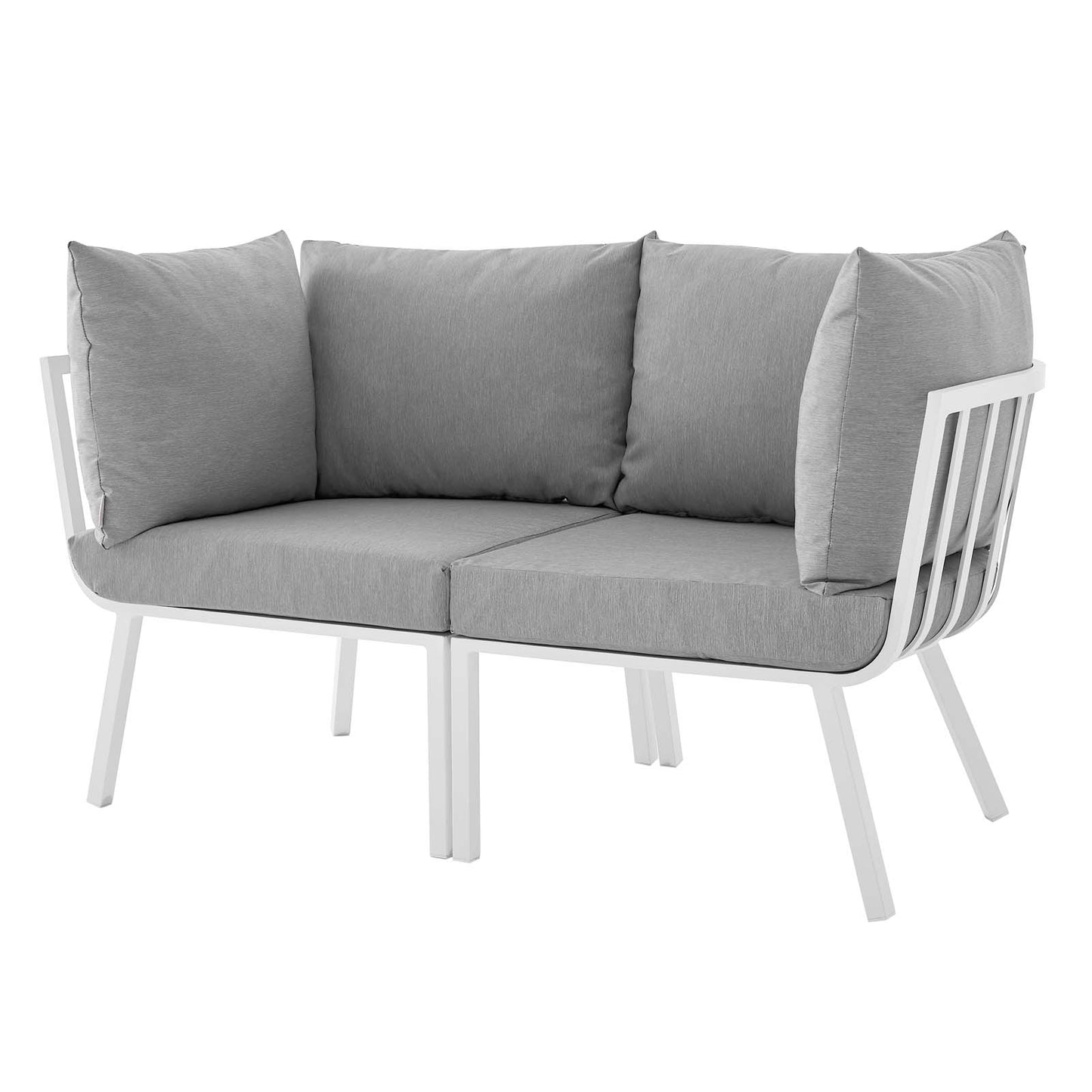 Riverside 2 Piece Outdoor Patio Aluminum Sectional Sofa Set, Aluminum, Metal, Steel, White Grey Gray, 18425