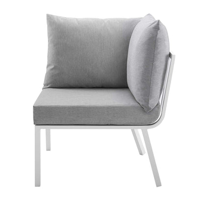 Riverside 2 Piece Outdoor Patio Aluminum Sectional Sofa Set, Aluminum, Metal, Steel, White Grey Gray, 18425