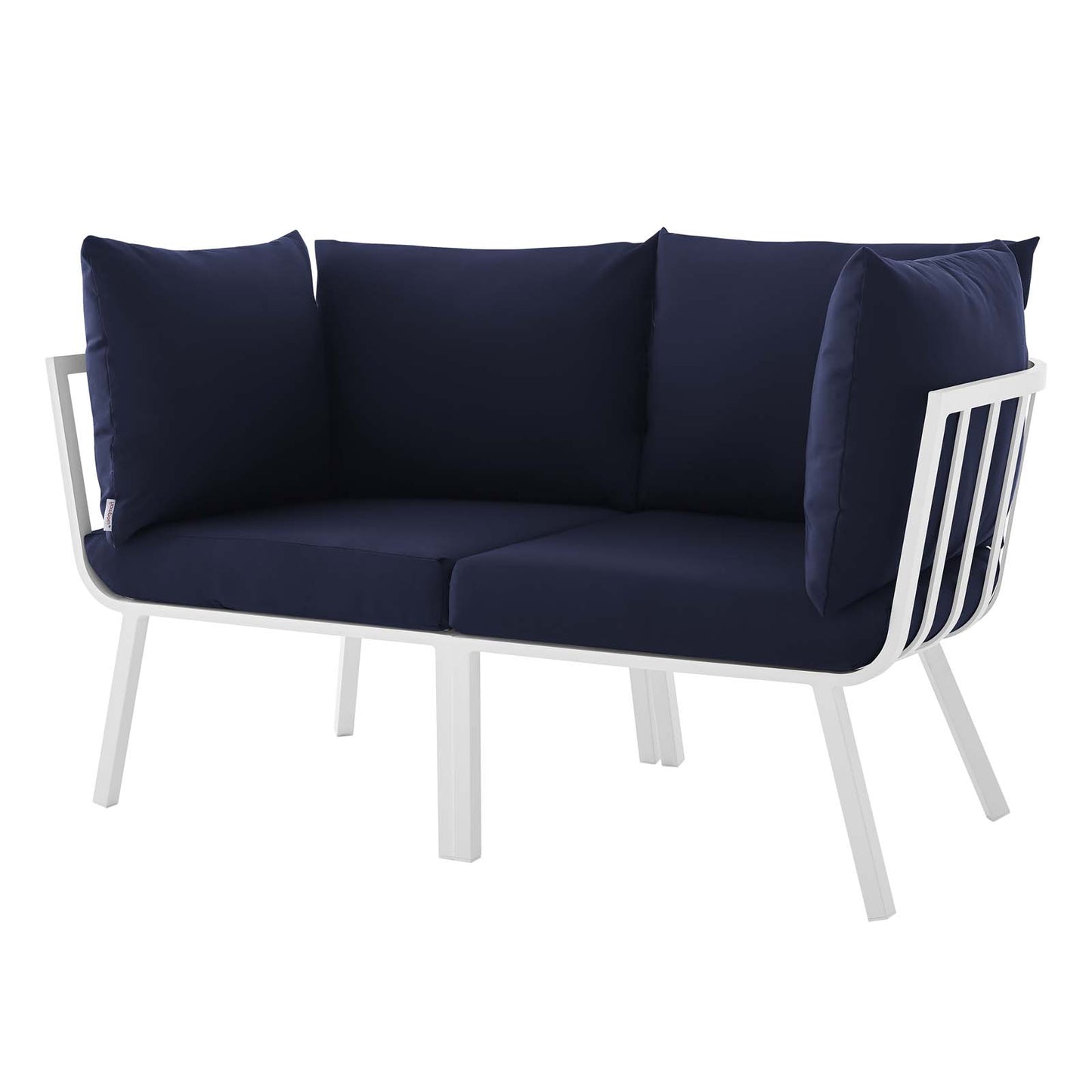 Riverside 2 Piece Outdoor Patio Aluminum Sectional Sofa Set, Aluminum, Metal, Steel, White Blue Navy, 18426