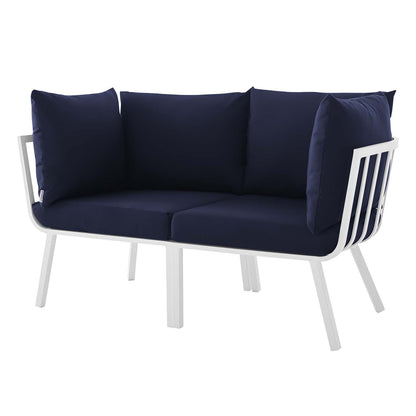 Riverside 2 Piece Outdoor Patio Aluminum Sectional Sofa Set, Aluminum, Metal, Steel, White Blue Navy, 18426