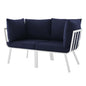 Riverside 2 Piece Outdoor Patio Aluminum Sectional Sofa Set, Aluminum, Metal, Steel, White Blue Navy, 18426