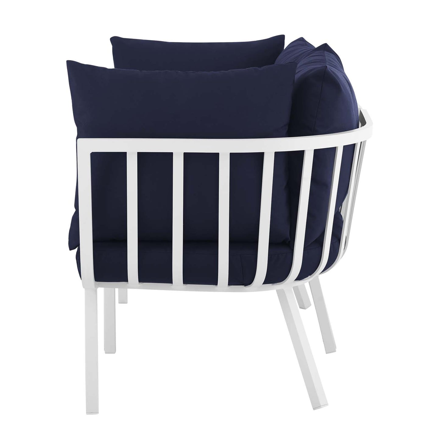 Riverside 2 Piece Outdoor Patio Aluminum Sectional Sofa Set, Aluminum, Metal, Steel, White Blue Navy, 18426