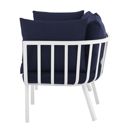 Riverside 2 Piece Outdoor Patio Aluminum Sectional Sofa Set, Aluminum, Metal, Steel, White Blue Navy, 18426