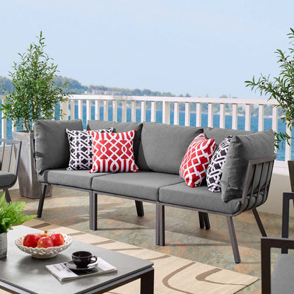 Riverside 3 Piece Outdoor Patio Aluminum Sectional Sofa Set, Aluminum, Metal, Steel, Grey Gray, 18427