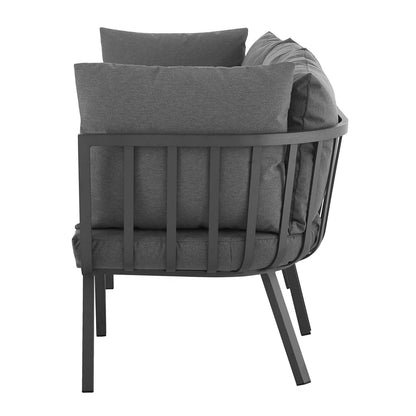 Riverside 3 Piece Outdoor Patio Aluminum Sectional Sofa Set, Aluminum, Metal, Steel, Grey Gray, 18427