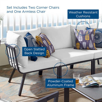 Riverside 3 Piece Outdoor Patio Aluminum Sectional Sofa Set, Aluminum, Metal, Steel, Grey Gray White, 18428