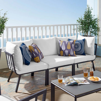 Riverside 3 Piece Outdoor Patio Aluminum Sectional Sofa Set, Aluminum, Metal, Steel, Grey Gray White, 18428