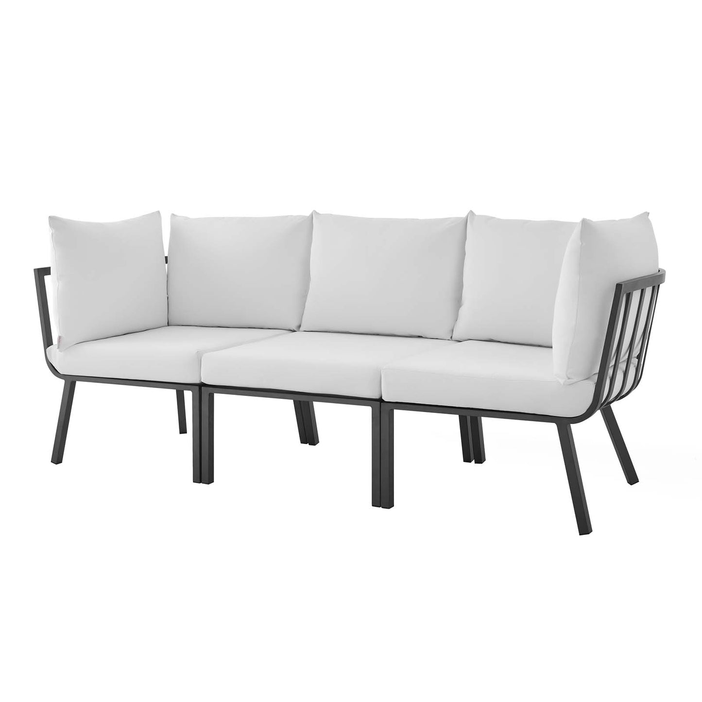 Riverside 3 Piece Outdoor Patio Aluminum Sectional Sofa Set, Aluminum, Metal, Steel, Grey Gray White, 18428