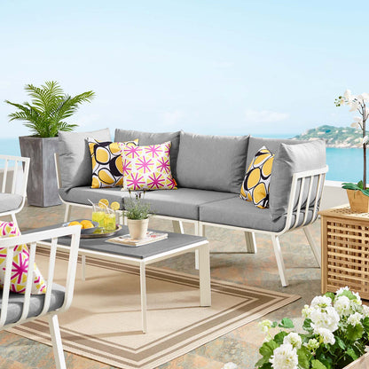 Riverside 3 Piece Outdoor Patio Aluminum Sectional Sofa Set, Aluminum, Metal, Steel, White Grey Gray, 18429