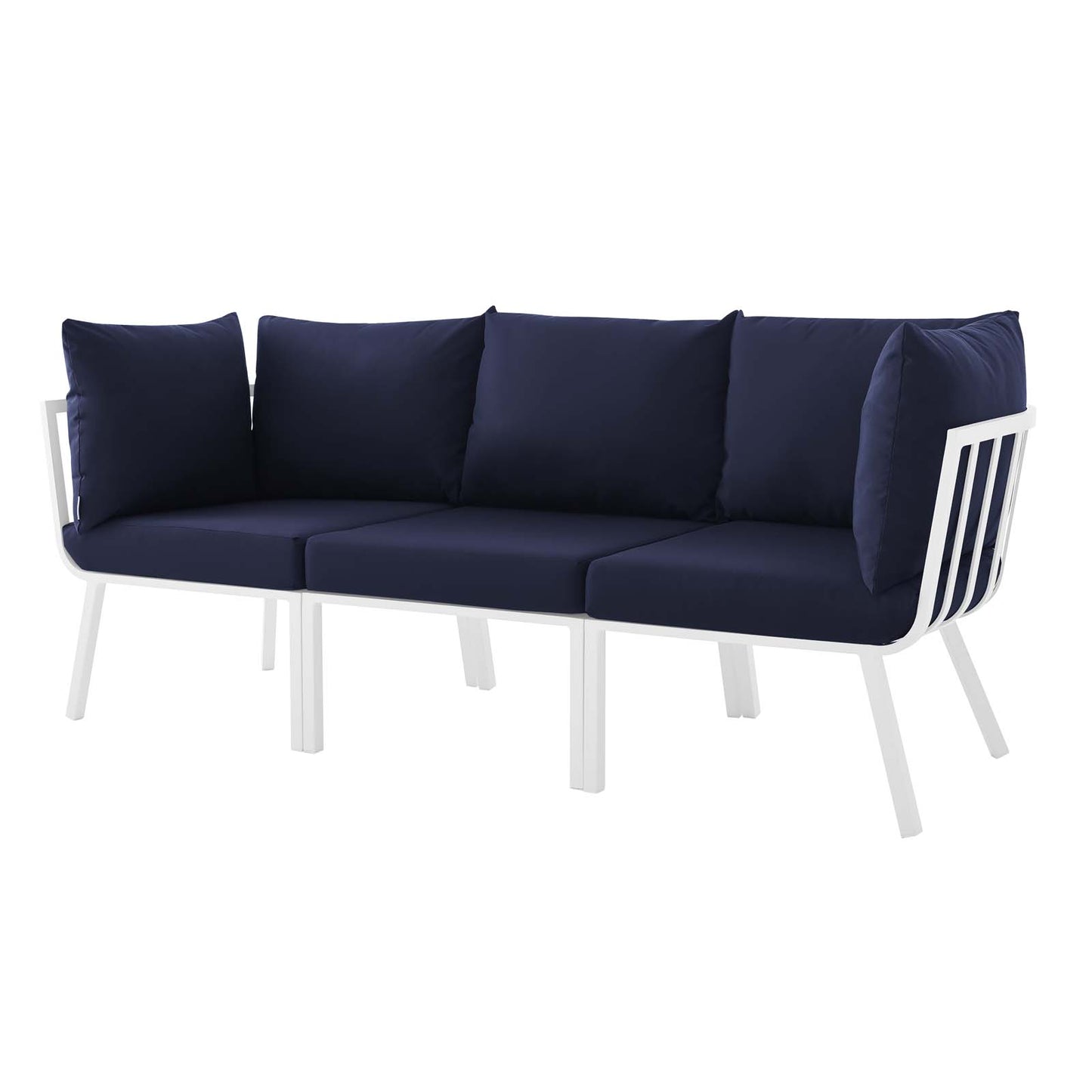 Riverside 3 Piece Outdoor Patio Aluminum Sectional Sofa Set, Aluminum, Metal, Steel, White Blue Navy, 18430