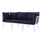 Riverside 3 Piece Outdoor Patio Aluminum Sectional Sofa Set, Aluminum, Metal, Steel, White Blue Navy, 18430