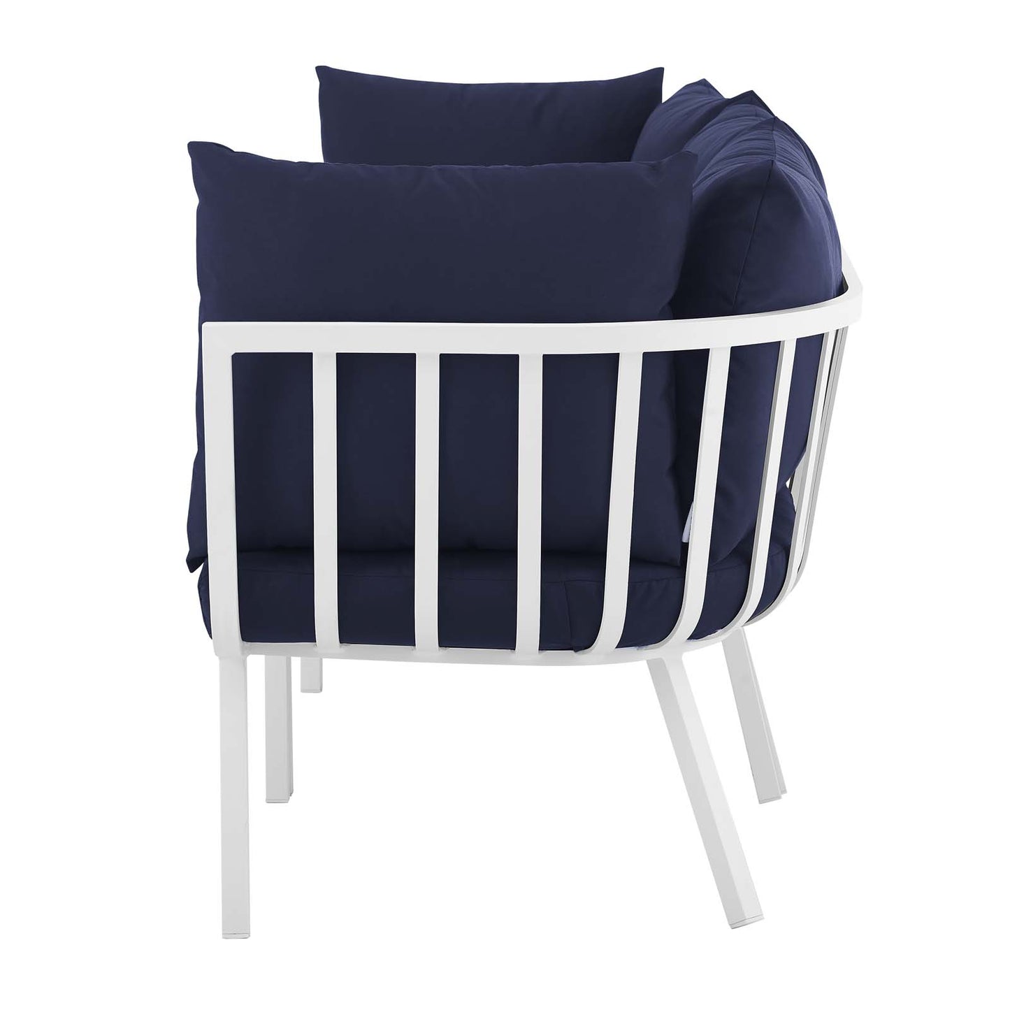 Riverside 3 Piece Outdoor Patio Aluminum Sectional Sofa Set, Aluminum, Metal, Steel, White Blue Navy, 18430