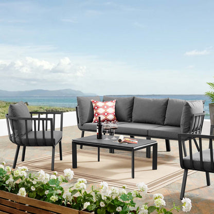 Riverside 5 Piece Outdoor Patio Aluminum Set, Aluminum, Metal, Steel, Grey Gray, 18431