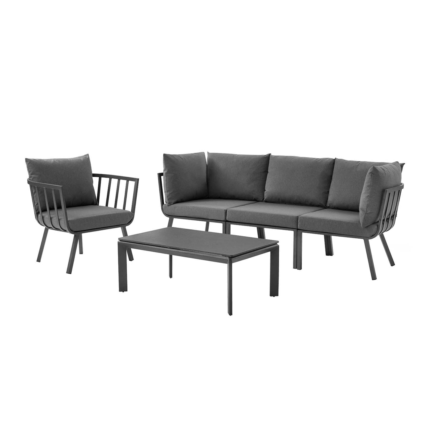 Riverside 5 Piece Outdoor Patio Aluminum Set, Aluminum, Metal, Steel, Grey Gray, 18431