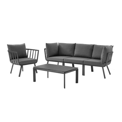 Riverside 5 Piece Outdoor Patio Aluminum Set, Aluminum, Metal, Steel, Grey Gray, 18431