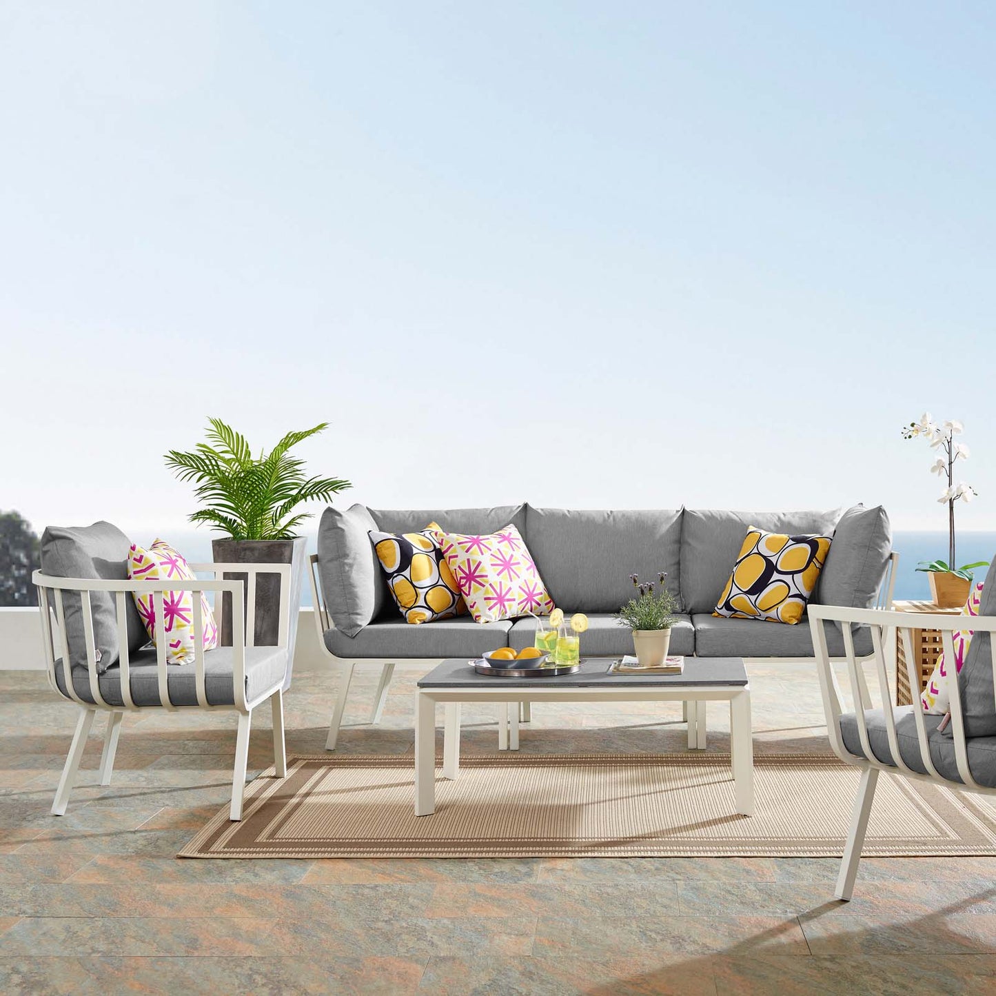 Riverside 5 Piece Outdoor Patio Aluminum Set, Aluminum, Metal, Steel, White Grey Gray, 18433