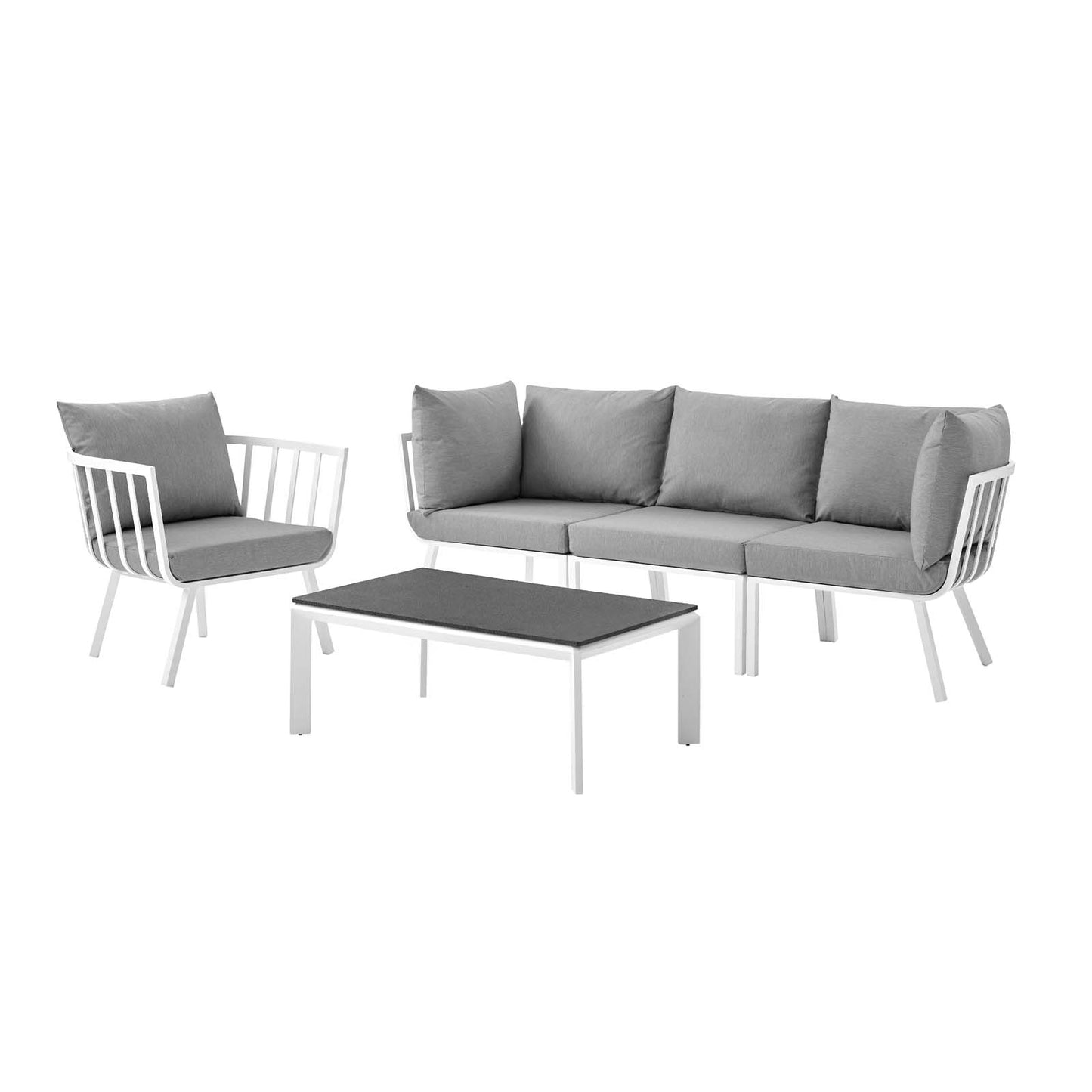 Riverside 5 Piece Outdoor Patio Aluminum Set, Aluminum, Metal, Steel, White Grey Gray, 18433