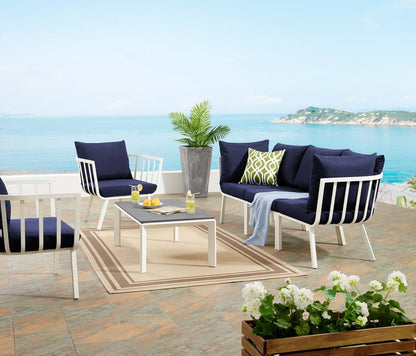 Riverside 5 Piece Outdoor Patio Aluminum Set, Aluminum, Metal, Steel, White Blue Navy, 18434