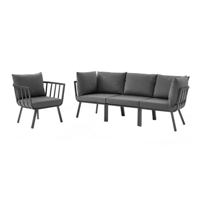 Riverside 4 Piece Outdoor Patio Aluminum Set, Aluminum, Metal, Steel, Grey Gray, 18435