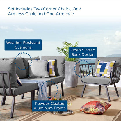 Riverside 4 Piece Outdoor Patio Aluminum Set, Aluminum, Metal, Steel, Grey Gray, 18435