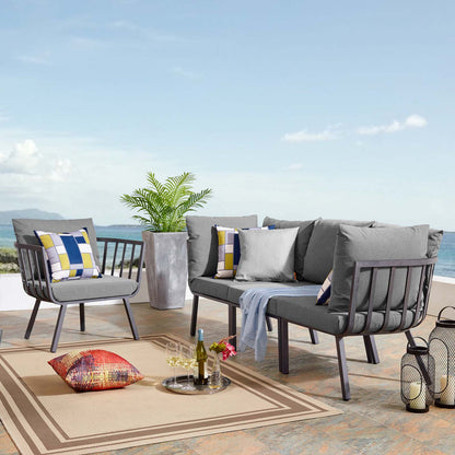 Riverside 4 Piece Outdoor Patio Aluminum Set, Aluminum, Metal, Steel, Grey Gray, 18435